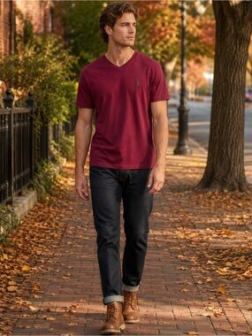 Polo Ralph Lauren Men’s Large Burgundy V-Neck Pony Logo T-Shirt
